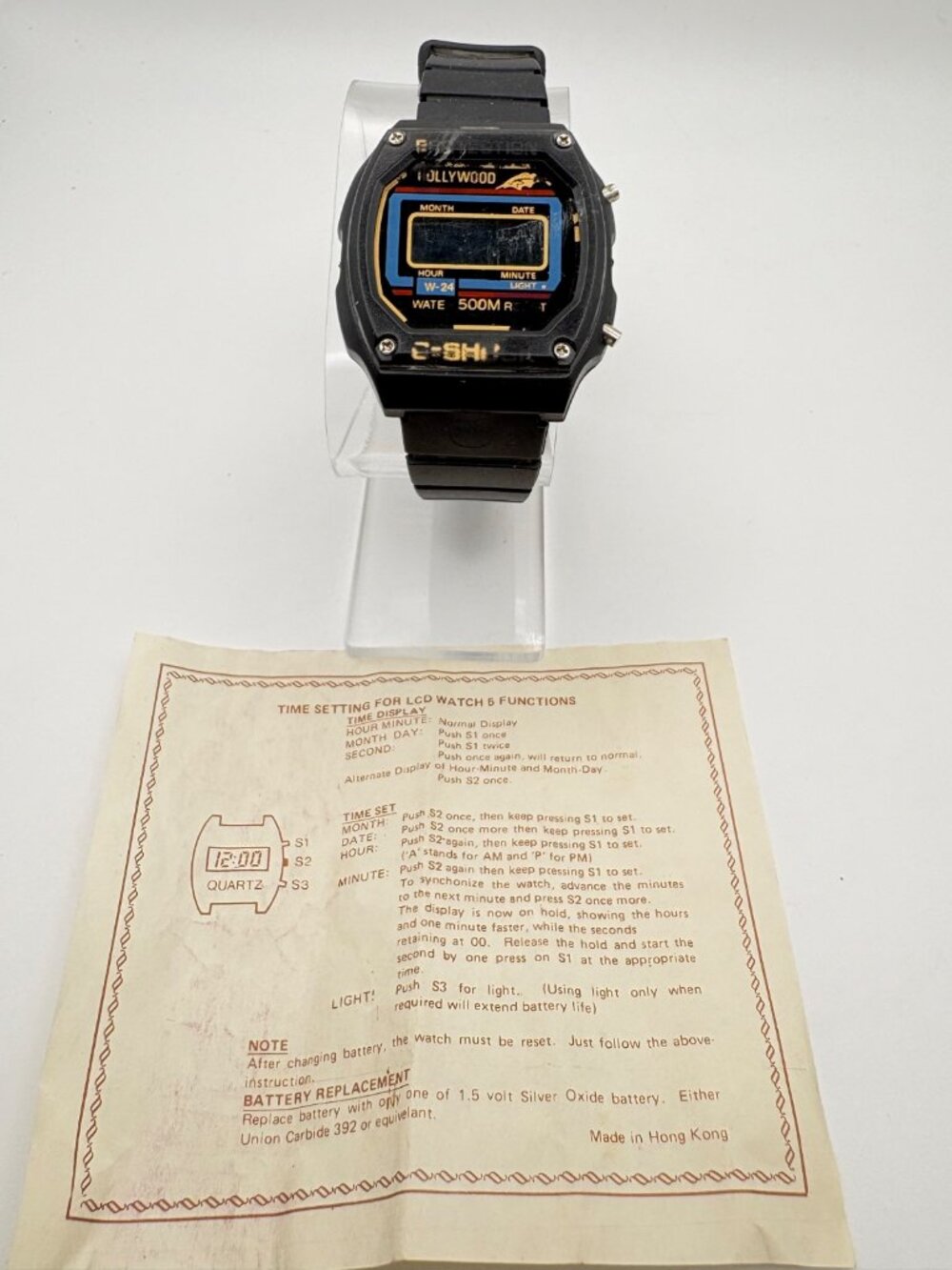 Vintage 1980s Hollywood C-SHOCK LCD Digital Watch W-24 500M Resist Repair Parts